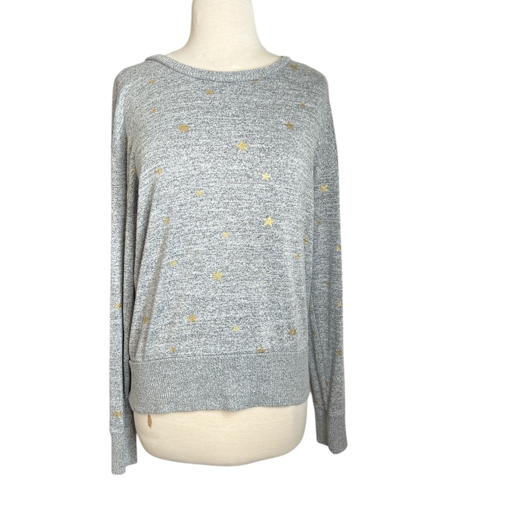 GAP Heather Gray Knit Pullover Sweatshirt with Gold Stars